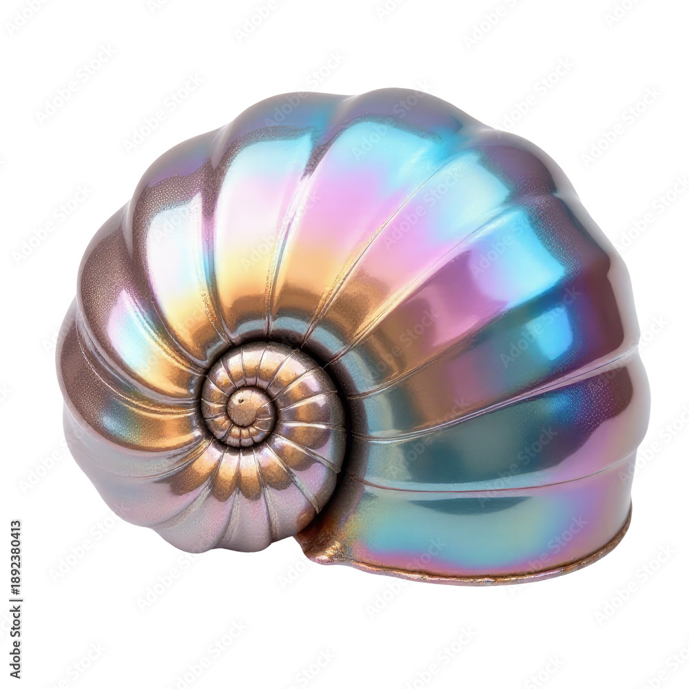 Obraz premium A shiny shell shaped object sits on a clean white surface