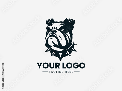 Tough spiked bulldog head representing strength attitude and bold urban mascot identity in black vector logo illustration