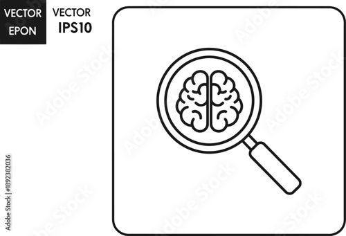 Magnifying Glass Over Brain Illustration for Research and Education