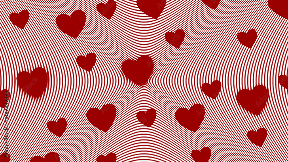 Obraz premium Red Hearts Pattern on Circular Optical Illusion Background