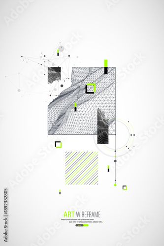 Abstract art wireframe background. Modern science or technology art elements. Surface illustration.