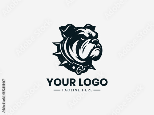 Tough spiked bulldog head representing strength attitude and bold urban mascot identity in black vector logo illustration