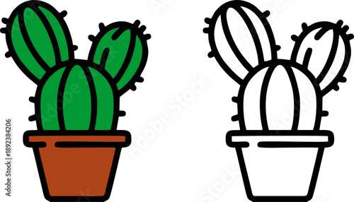 Potted Cactus Plant with Prickly Thorns Vector Icon