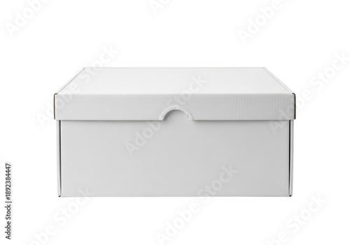 White cardboard shoe box on white background isolated on transparent background