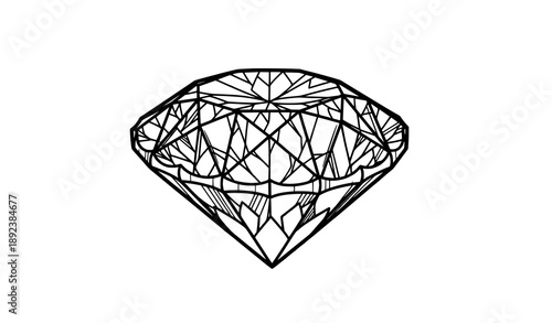 Hand drawn diamond sketch vector with round brilliant cut line art