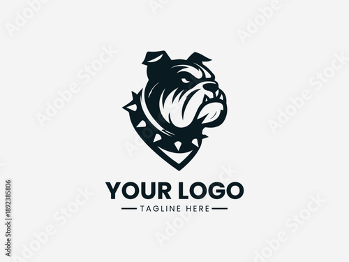 Tough spiked bulldog head representing strength attitude and bold urban mascot identity in black vector logo illustration