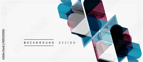 Abstract geometric shapes overlap, creating dynamic visual effect. Minimalist design with cool color palette. Background suggests modern aesthetic.