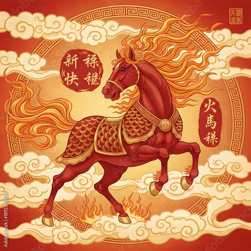 Year of the Fire Horse 2026 Symbol with Fiery Red Horse Art