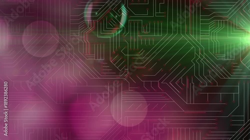 Animation of light spots and bubbles over network of connections