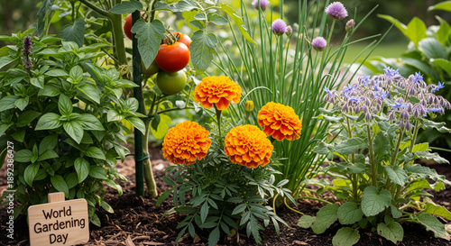 flowers and vegetable in the garden