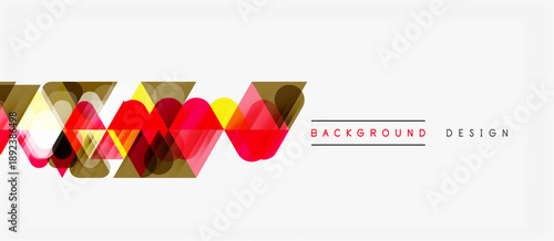 Abstract geometric shapes overlap, creating vibrant pattern. Red, gold, pink hues dominate white background. Modern design element.