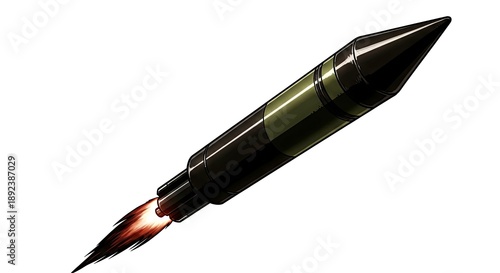 Military rocket launching with flames and smoke trailing behind  