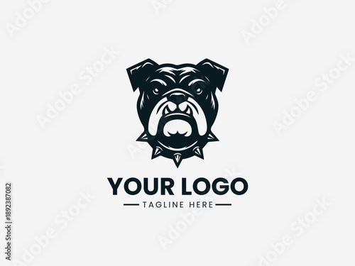 Tough spiked bulldog head representing strength attitude and bold urban mascot identity in black vector logo illustration