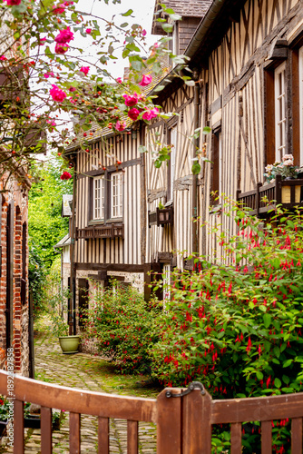 Canvas Print Honfleur, France. Old streets on a cloudy day