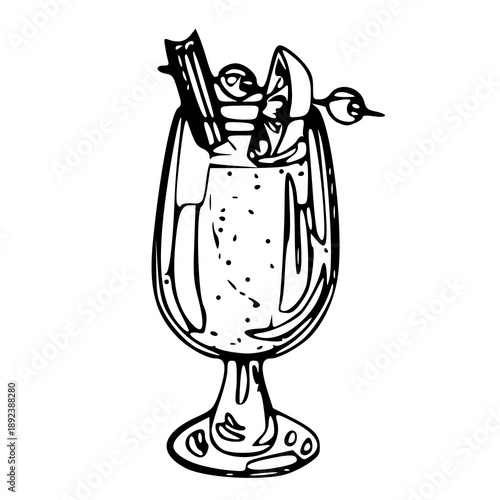 simple tall drink sketch with lemon slice and cherry for bar menu