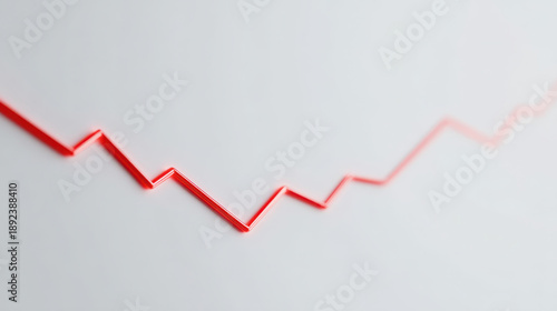 Red line graph downward trend zigzag pattern financial decline business chart economic loss minimal design white background abstract data falling
