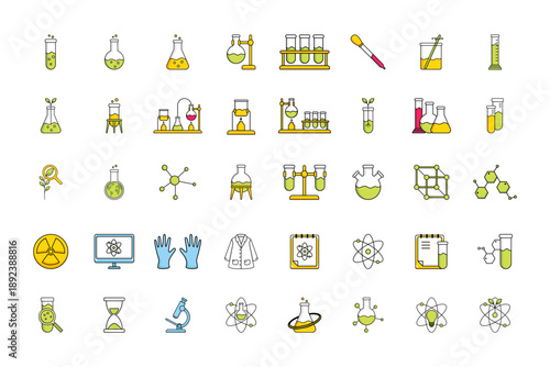 Set of Science and laboratory. Chemical formula, Microscope and Medical analysis. Vector Illustration.