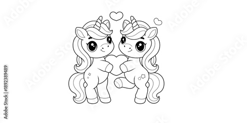 Adorable cartoon unicorns sharing a heartwarming moment together