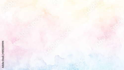 blue watercolor paint background design with colorful orange pink borders and bright center, watercolor bleed and fringe with vibrant distressed grunge texture