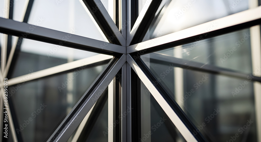 Obraz premium Geometric Architectural Detail of Modern Glass Facade with Steel Frame Structure