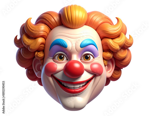  Joyful Circus Clown Emoji Head, Isolated on Transparent Background PNG