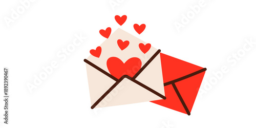 Loving letters pouring out of colorful envelopes with hearts