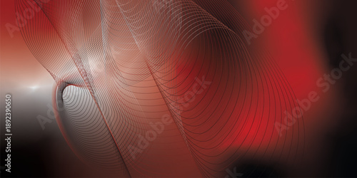 Abstract red and black background featuring smooth flowing wave shapes and translucent curved layers with soft light gradients, creating a modern dynamic motion effect, elegant futuristic design, mini