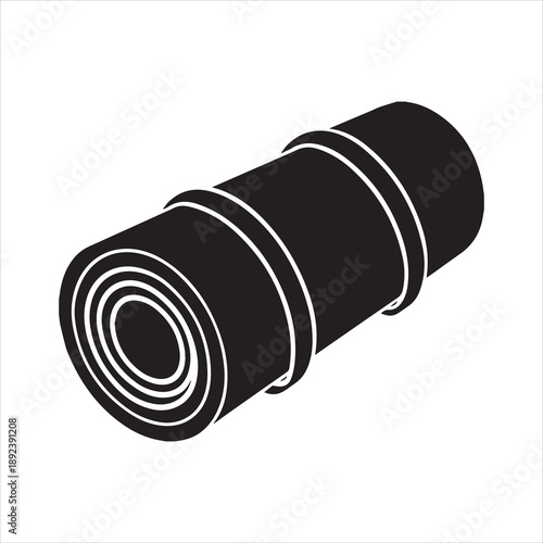 A simple, solid black barrel, cylindrical in shape, standing upright against a white background.
