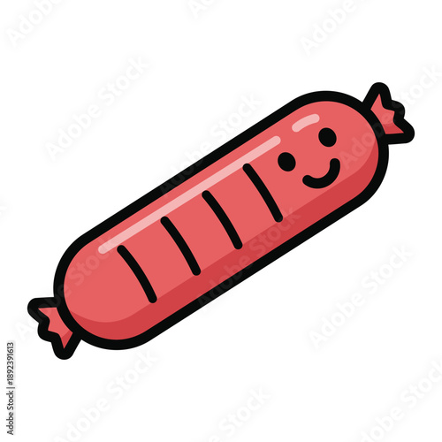 Happy Cartoon Sausage Vector Illustration Simple Food Mascot
