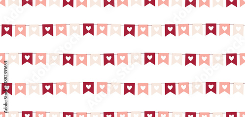 Festive Seamless Pattern with Party Flags and Hearts Bunting Decoration