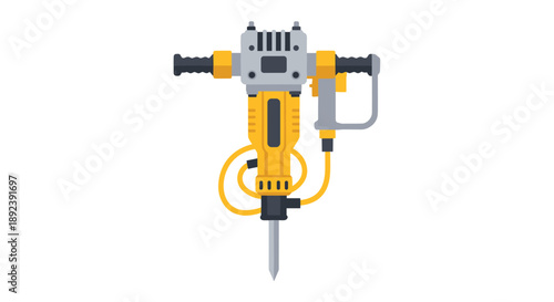 Industrial Pneumatic Jackhammer Front View Vector Illustration for Demolition Construction and Road Maintenance Projects Commercial Design.