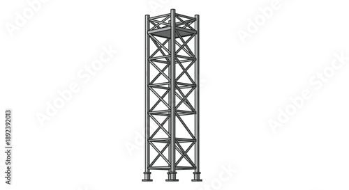 Tall Metal Scaffolding Tower Structure Vector Illustration for High Rise Construction Maintenance and Architectural Development Projects Commercial Design.