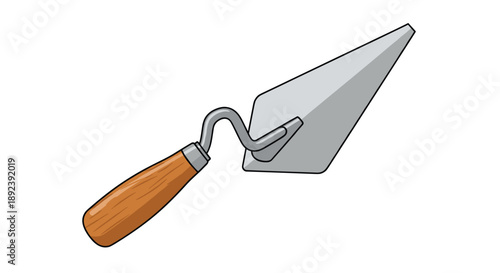 Industrial Masonry Trowel Tool with Angled Steel Blade and Polished Timber Handle for Precise Mortar Application and Professional Finishing in Building Projects.