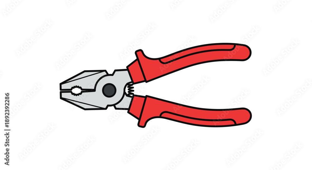 Obraz premium Professional Combination Pliers with Insulated Red and Black Handles for Electrical Work Wire Cutting and Industrial Hardware Tasks Isolated Graphic.