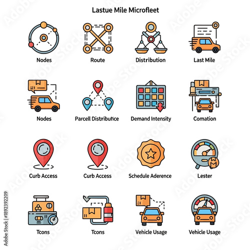 Logistics Icons Representing Last Mile Microfulfillment Operations.