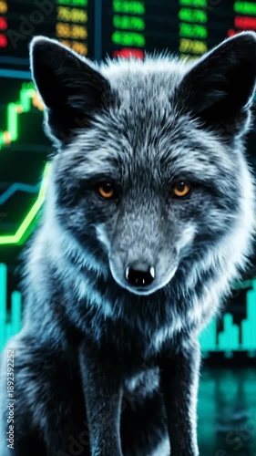 Wallpaper Mural Alert Fox Sits Before Stock Market Data Charts Neon Green Blue Red Yellow Abstract Background Torontodigital.ca