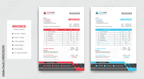 Modern business invoice bill template Premium Vector