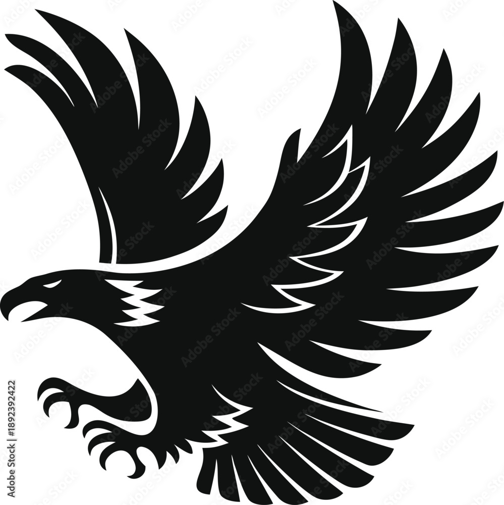 Fototapeta premium Stylized eagle head with claws a striking black silhouette on transparent background
