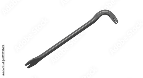 Industrial Steel Crowbar Tool with Curved Claw and Chisel Ends for Prying Demolition and Heavy Duty Maintenance Work Isolated on White Background.