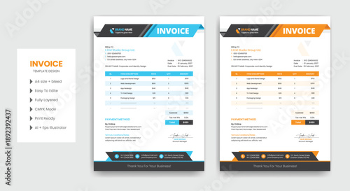 Modern business invoice bill template Premium Vector