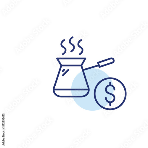Coffee cezve and dollar. Drinks price, budget friendly cafe. Pixel perfect, editable stroke vector icon
