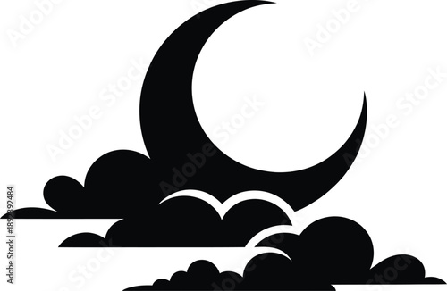 Crescent Moon and Clouds Silhouette