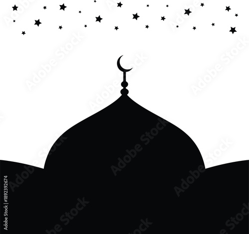 Starry Mosque Silhouette and Crescent