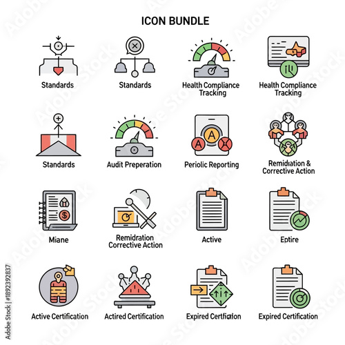 Compliance Icons Set for Business and Health.