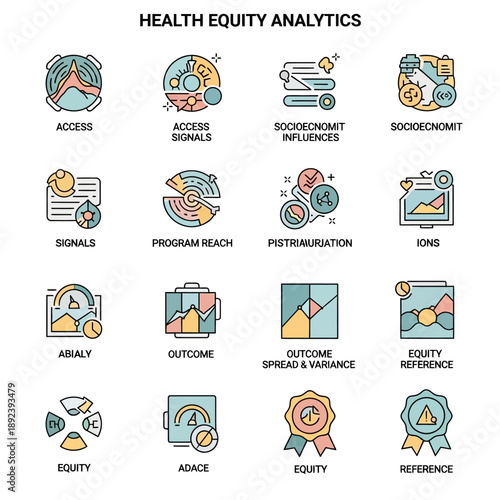 Health Equity Analytics Icons and Symbols.