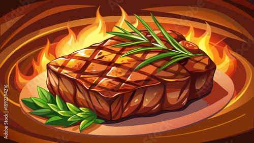 Very beautiful close-up of perfectly grilled gourmet steak with soft bokeh background, highlighting caramelized surface, juicy interior, and refined restaurant-style presentation.