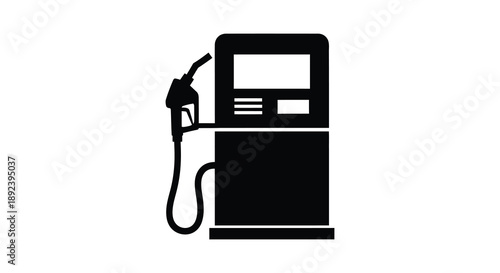 A stark black silhouette depicts a gas pump against a white background showcasing a common roadside fuel station silhouette