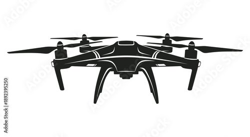 A detailed black and white illustration of a modern quadcopter drone showcasing its design and functionality silhouette high quality professional