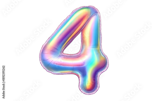 Bright holographic number four balloon floating