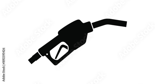 A stark black silhouette depicts a fuel nozzle commonly found at gas stations against a plain white background silhouette